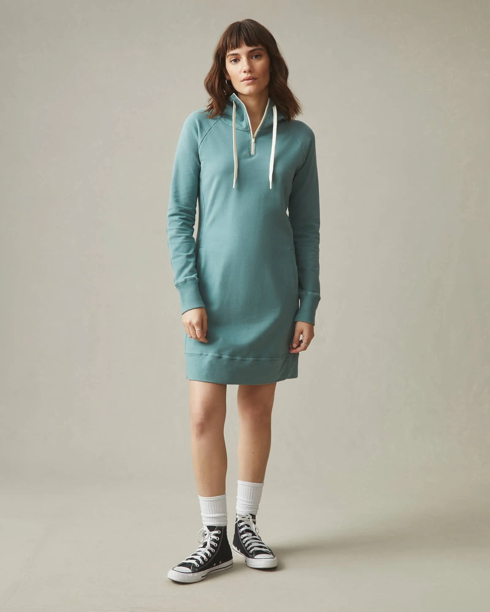 Zipper Hoodie Dress - Azure Sage